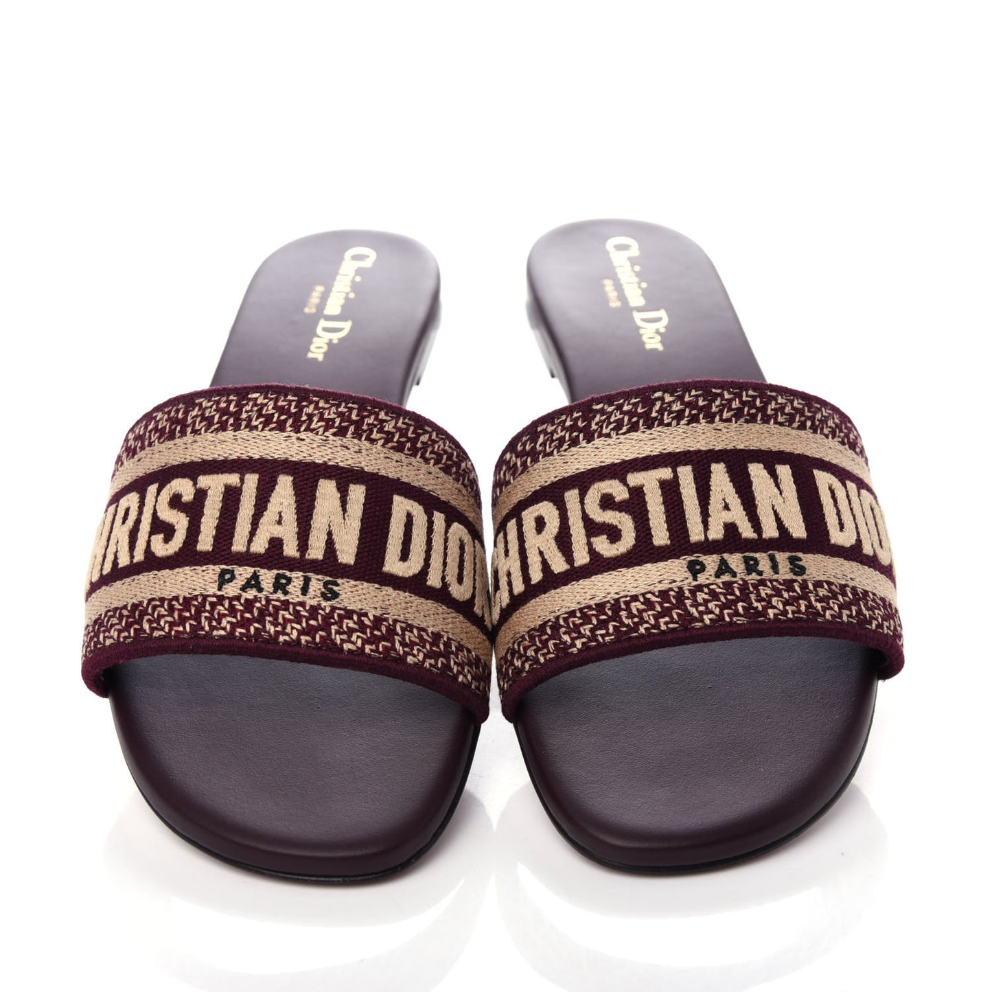 Canvas Embroidered Dway Mules Slide Sandals 38.5 Burgundy