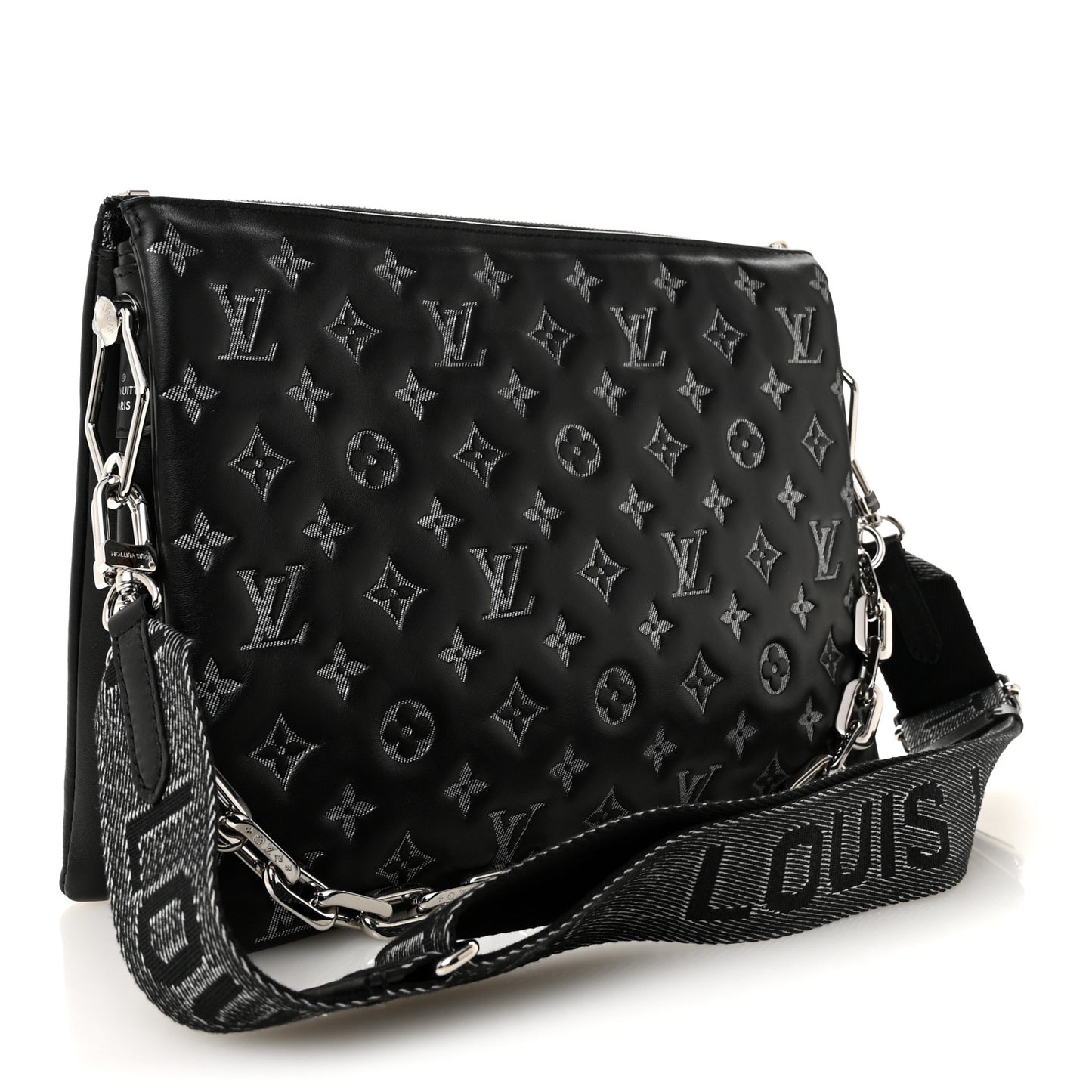 Lambskin Embossed Monogram Coussin MM Black Gray