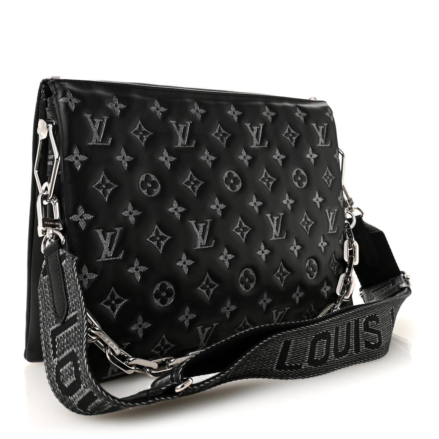 Louis Vuitton Lambskin Embossed Monogram Coussin MM Black Gray 3 of 11