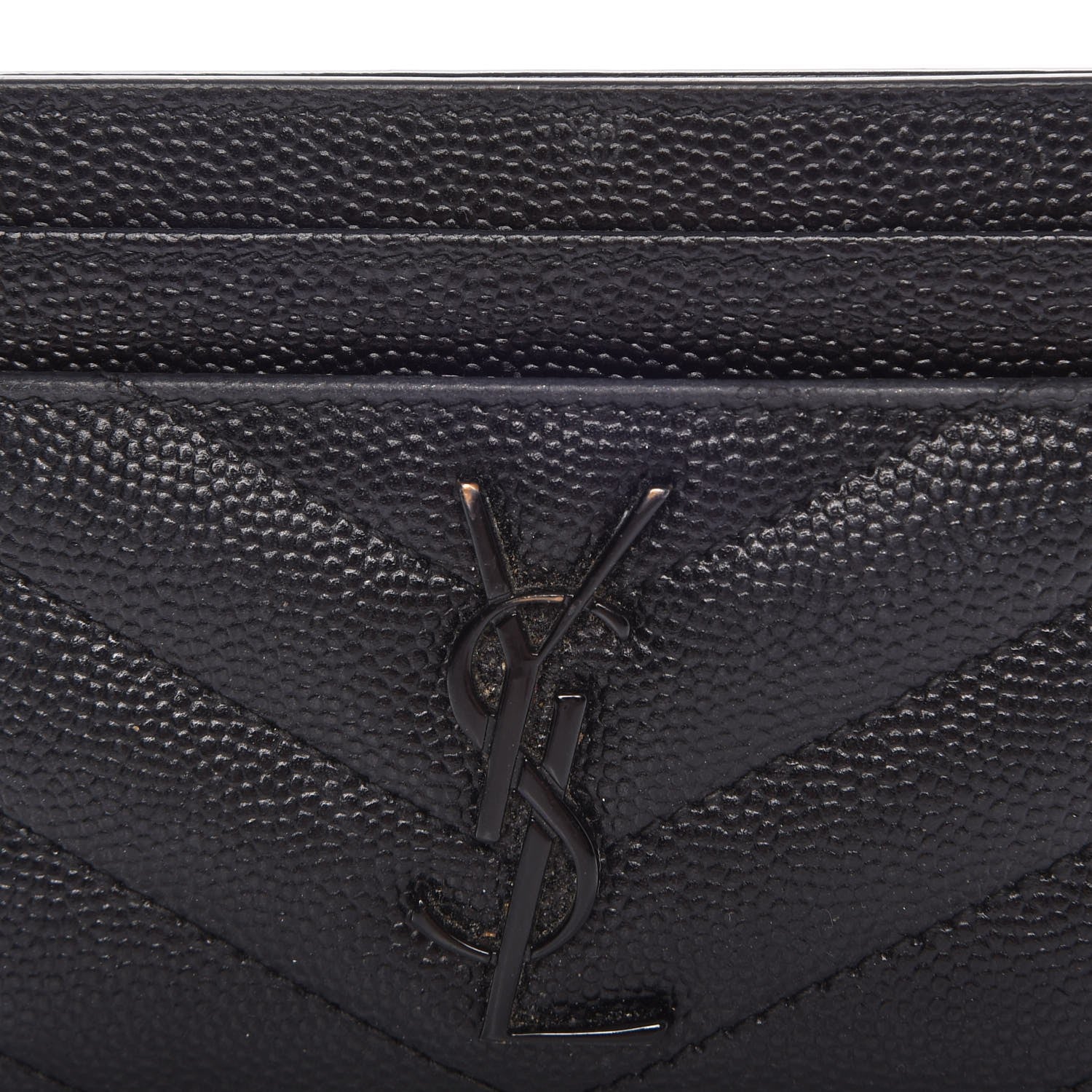 Saint Laurent Grain De Poudre Matelasse Chevron Monogram Credit Card Case Black 12 of 12