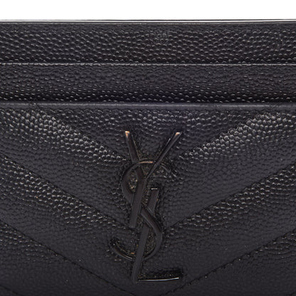 Saint Laurent Grain De Poudre Matelasse Chevron Monogram Credit Card Case Black 12 of 12