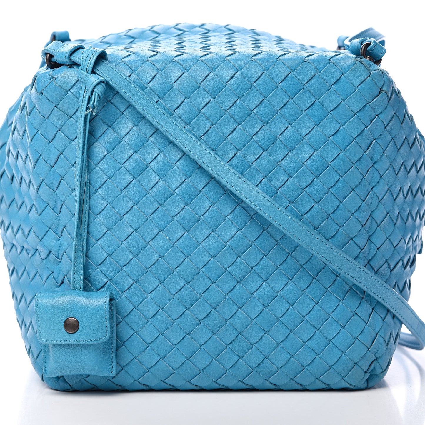 Nappa Intrecciato Cube Messenger Turquoise
