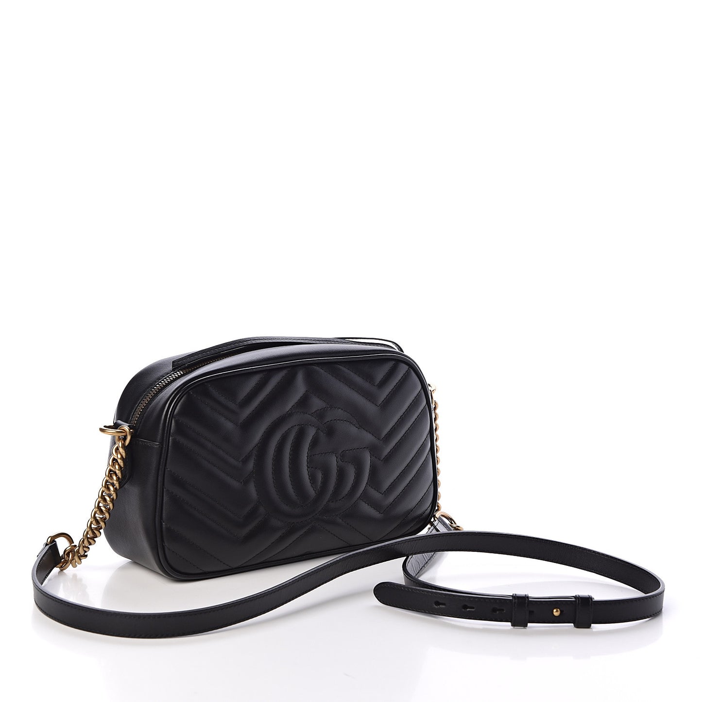 Calfskin Matelasse Small GG Marmont Chain Shoulder Bag Black