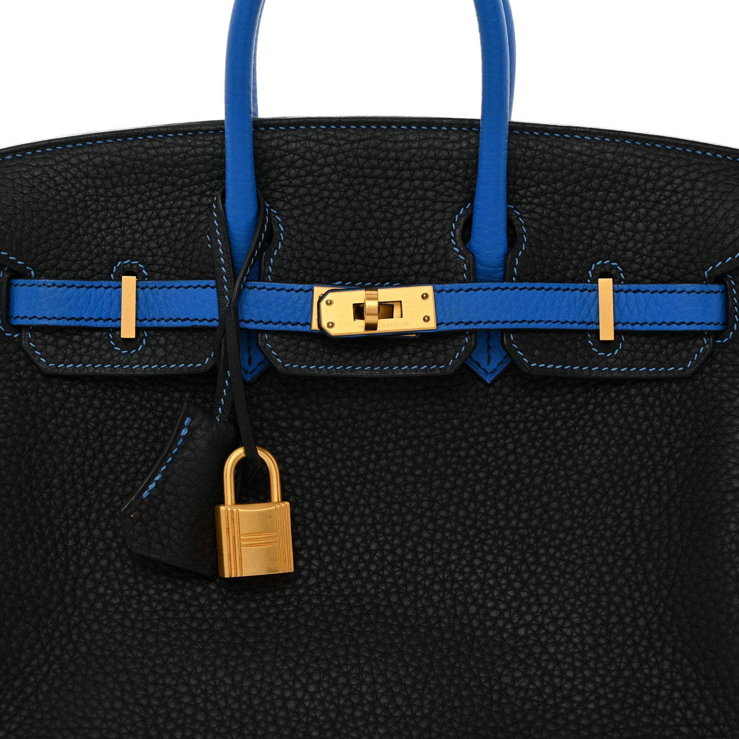 Hermes Taurillon Clemence Horseshoe Birkin 25 Black Bleu Hydra 8 of 14