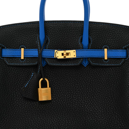 Hermes Taurillon Clemence Horseshoe Birkin 25 Black Bleu Hydra 8 of 14