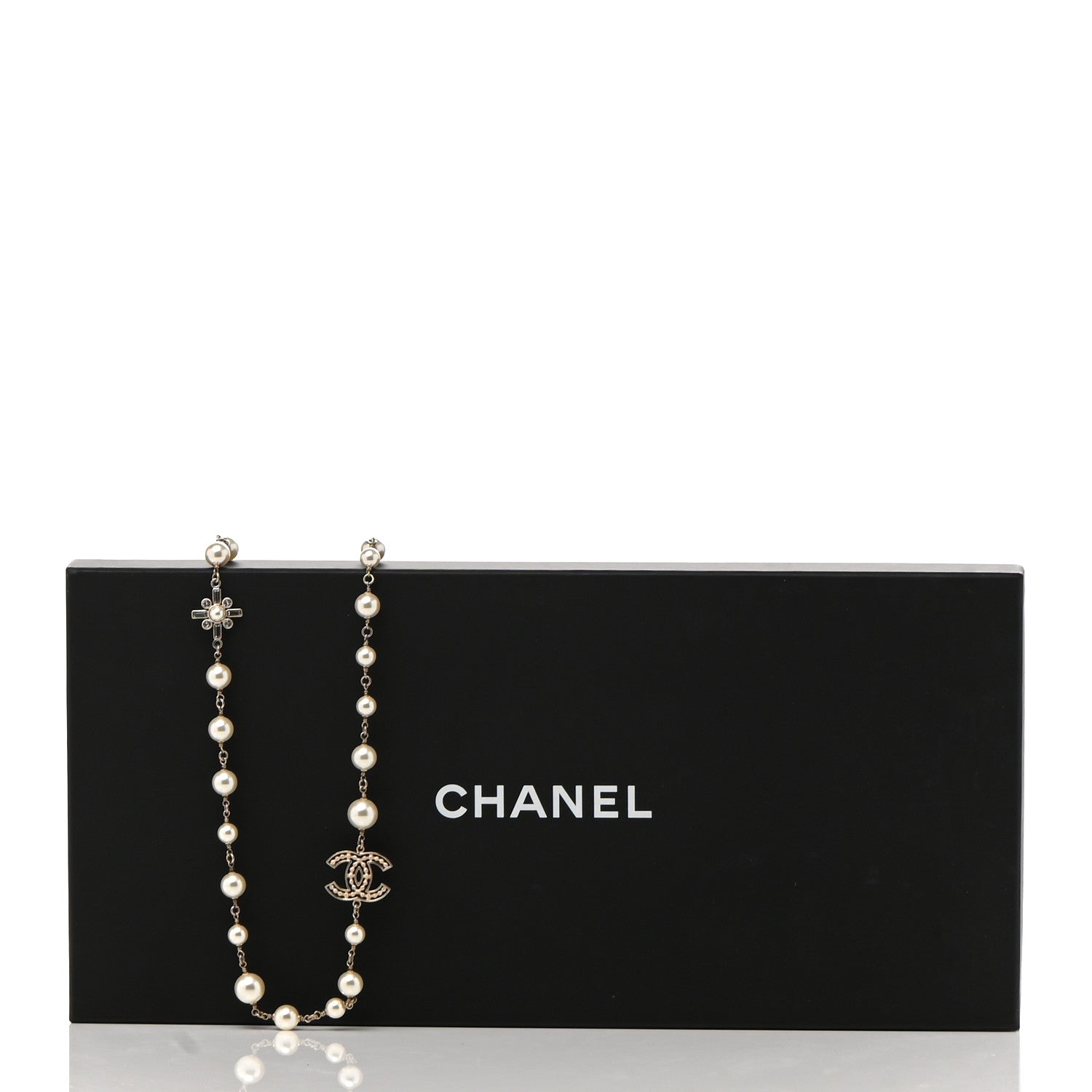 Chanel Graduated Pearl Crystal CC Necklace Gold 7 of 8