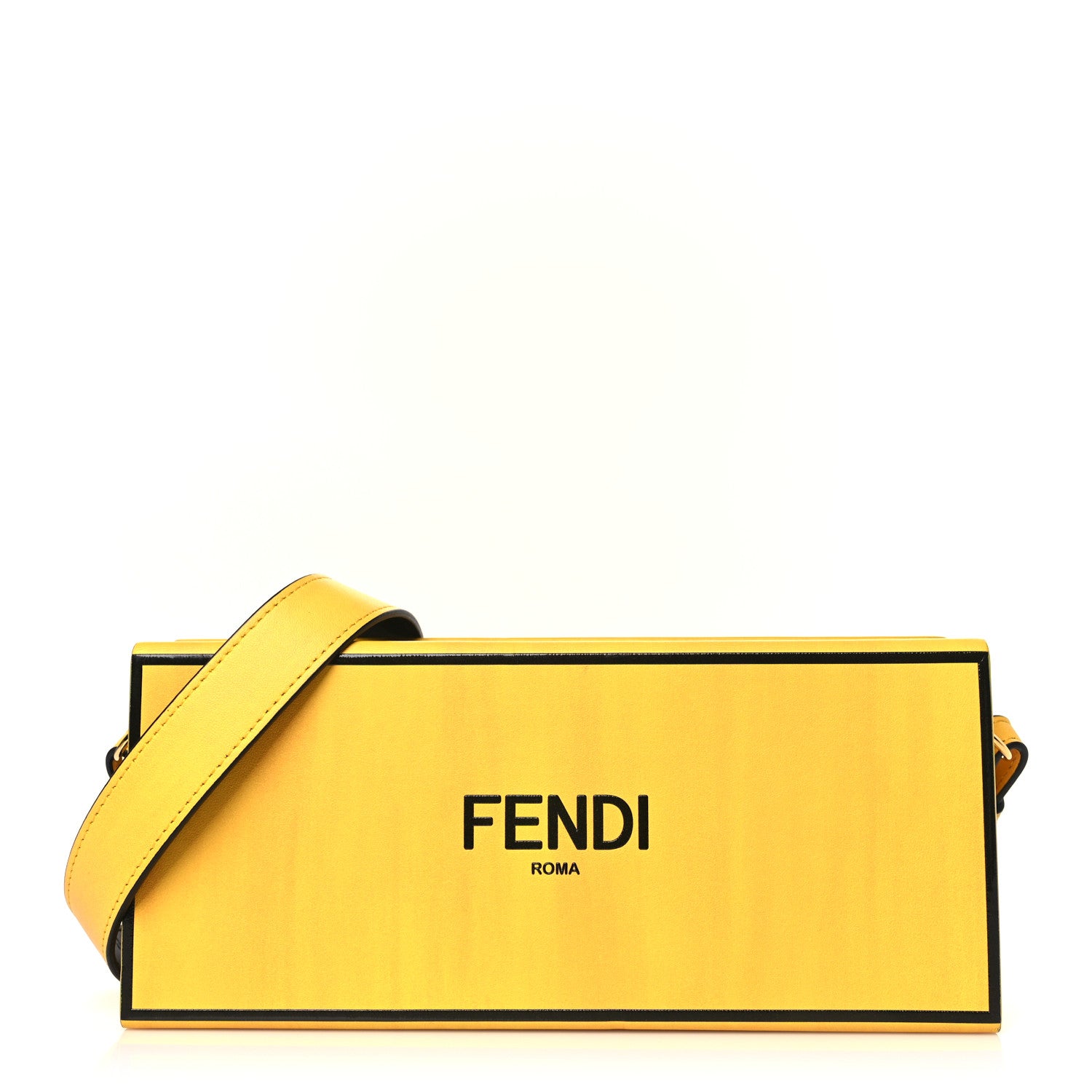 Fendi Vitello Fluffy Logo Horizontal Box Crossbody Bag Yellow Box Black 1 of 35