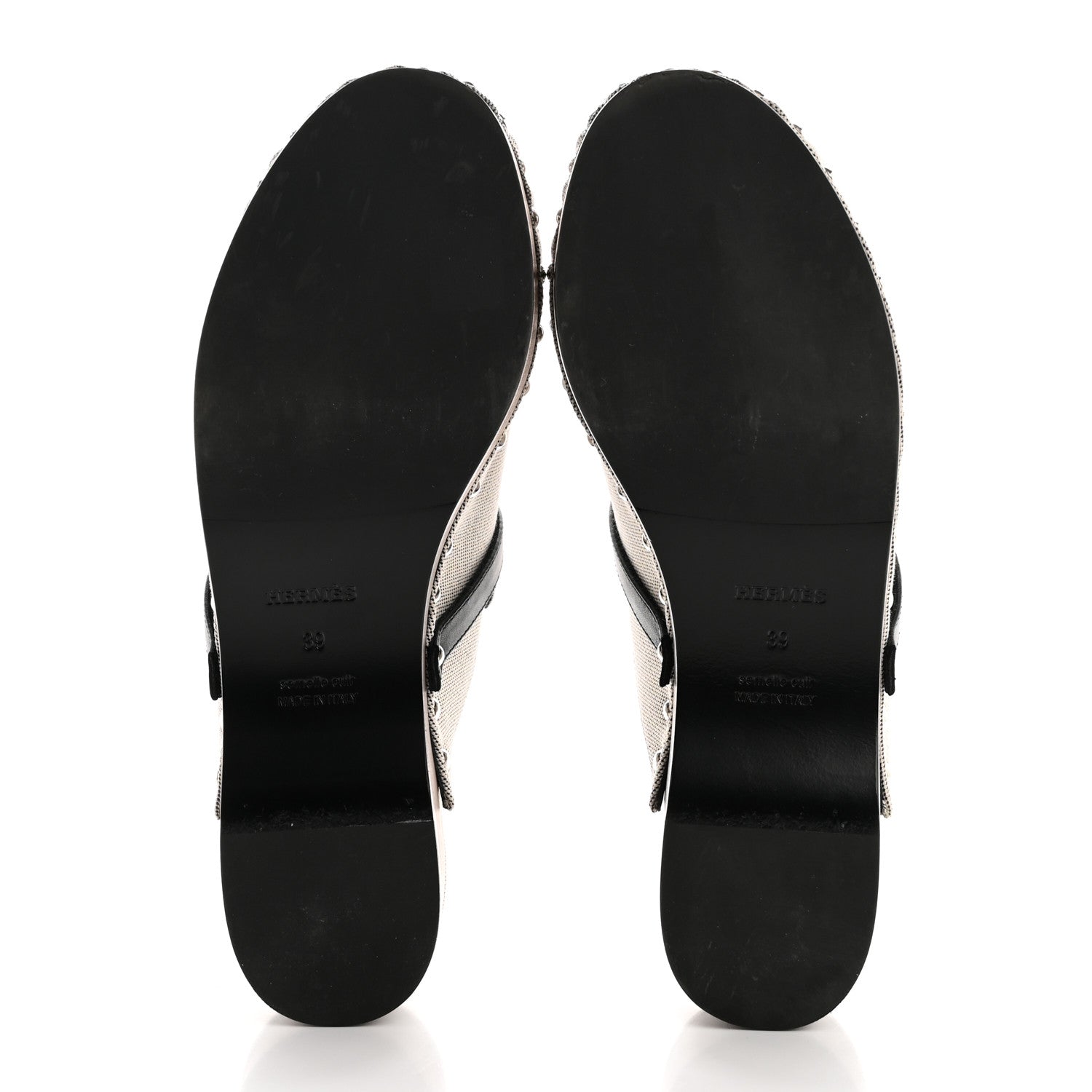 Hermes H Canvas Calfskin Carlotta Mules 39 Prunoir Black 6 of 9