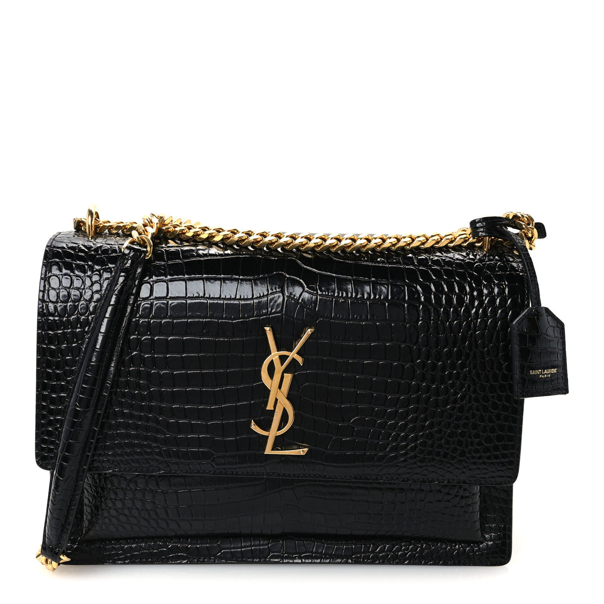 Calfskin Crocodile Embossed Large Monogram Sunset Black