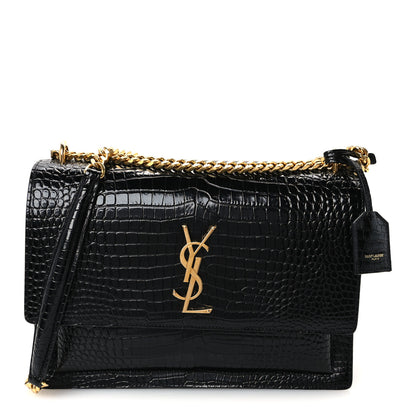 Saint Laurent Calfskin Crocodile Embossed Large Monogram Sunset Black 1 of 12