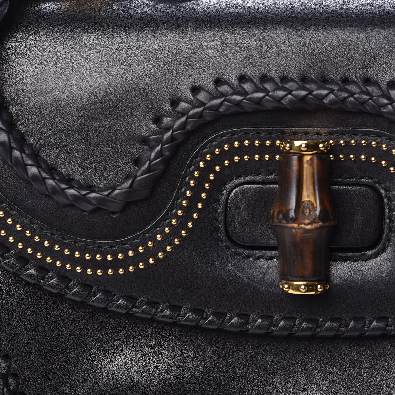 Gucci Calfskin New Bamboo Large Top Handle Bag Black 10 of 22