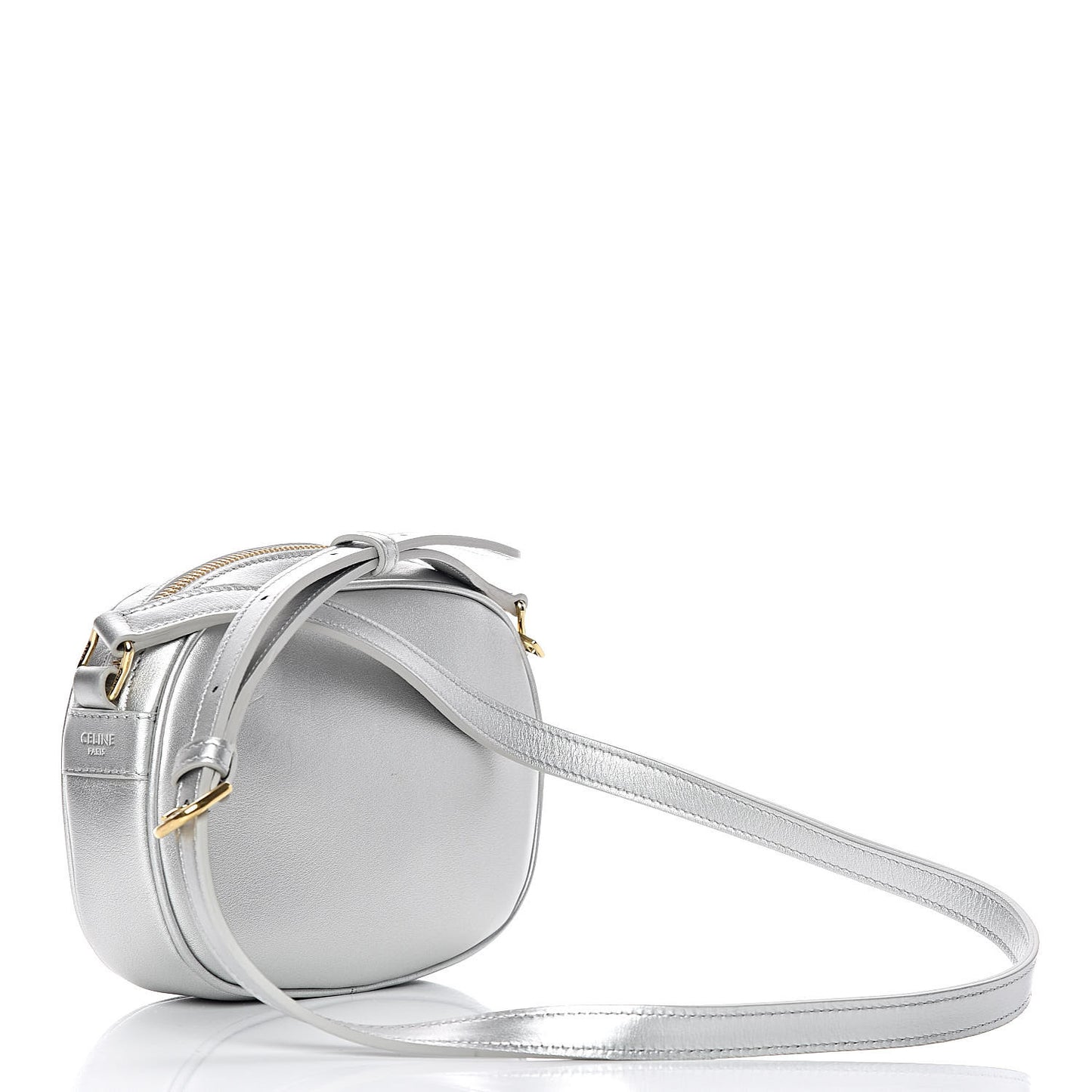 Laminated Calfskin Quilted Small C Charm Bag Silver