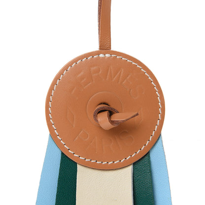 Hermes Vache Hunter Milo Lambskin Paddock Flot Bag Charm Natural Sable Craie Malachite Celeste 3 of 6