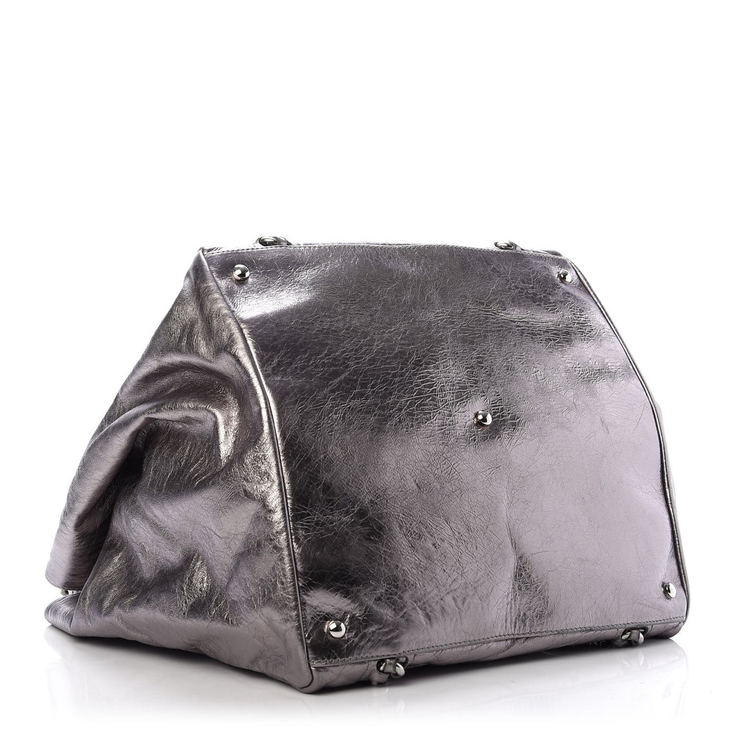 Metallic Cracked Calfskin Modern Chain Tote Dark Silver