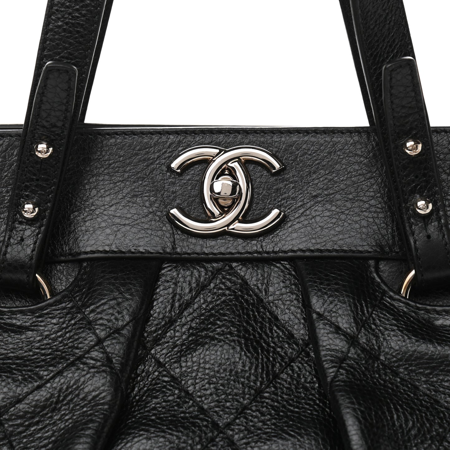 Glazed Calfskin Large On The Road Large Frame Tote Black