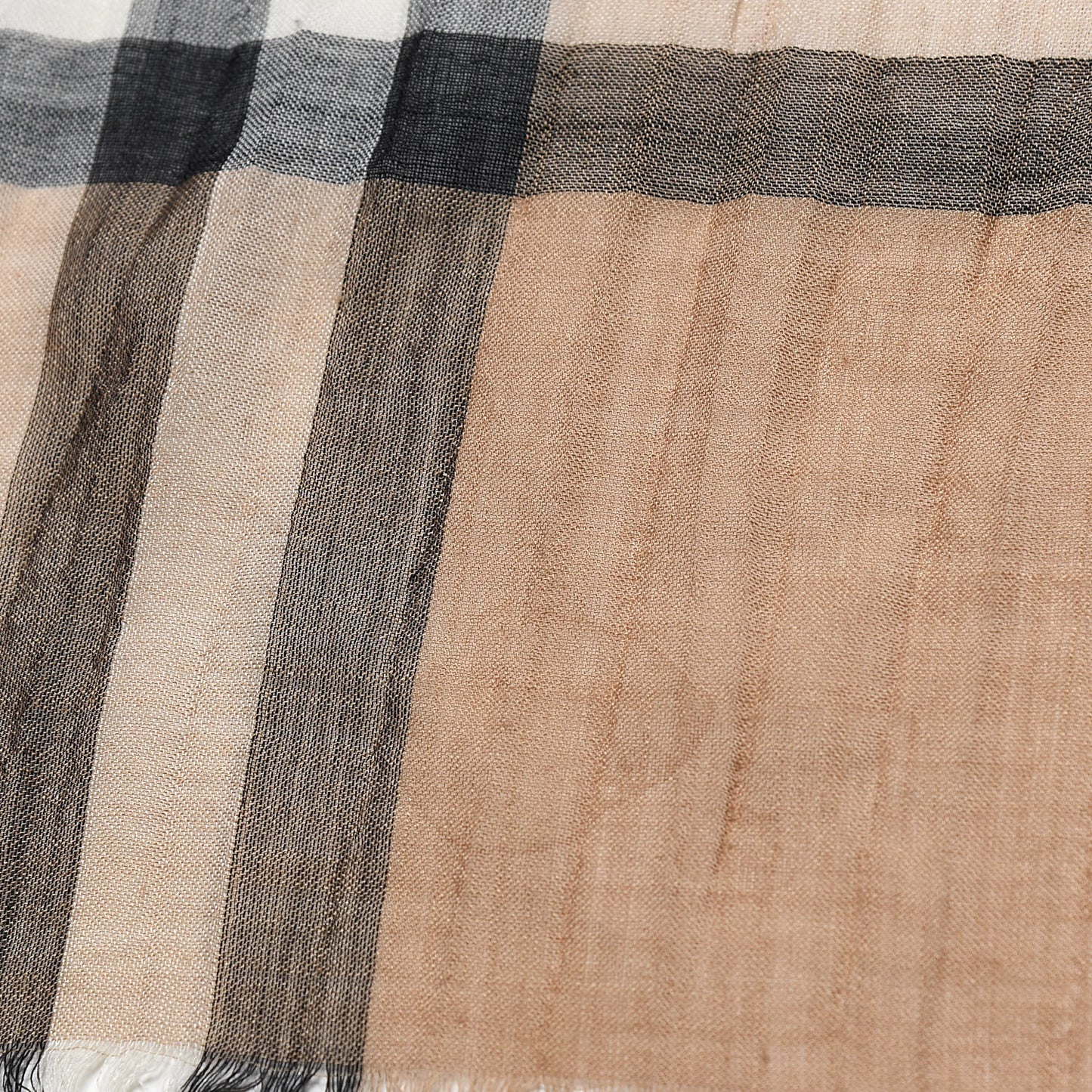 Linen Giant Check Lightweight Scarf Camel