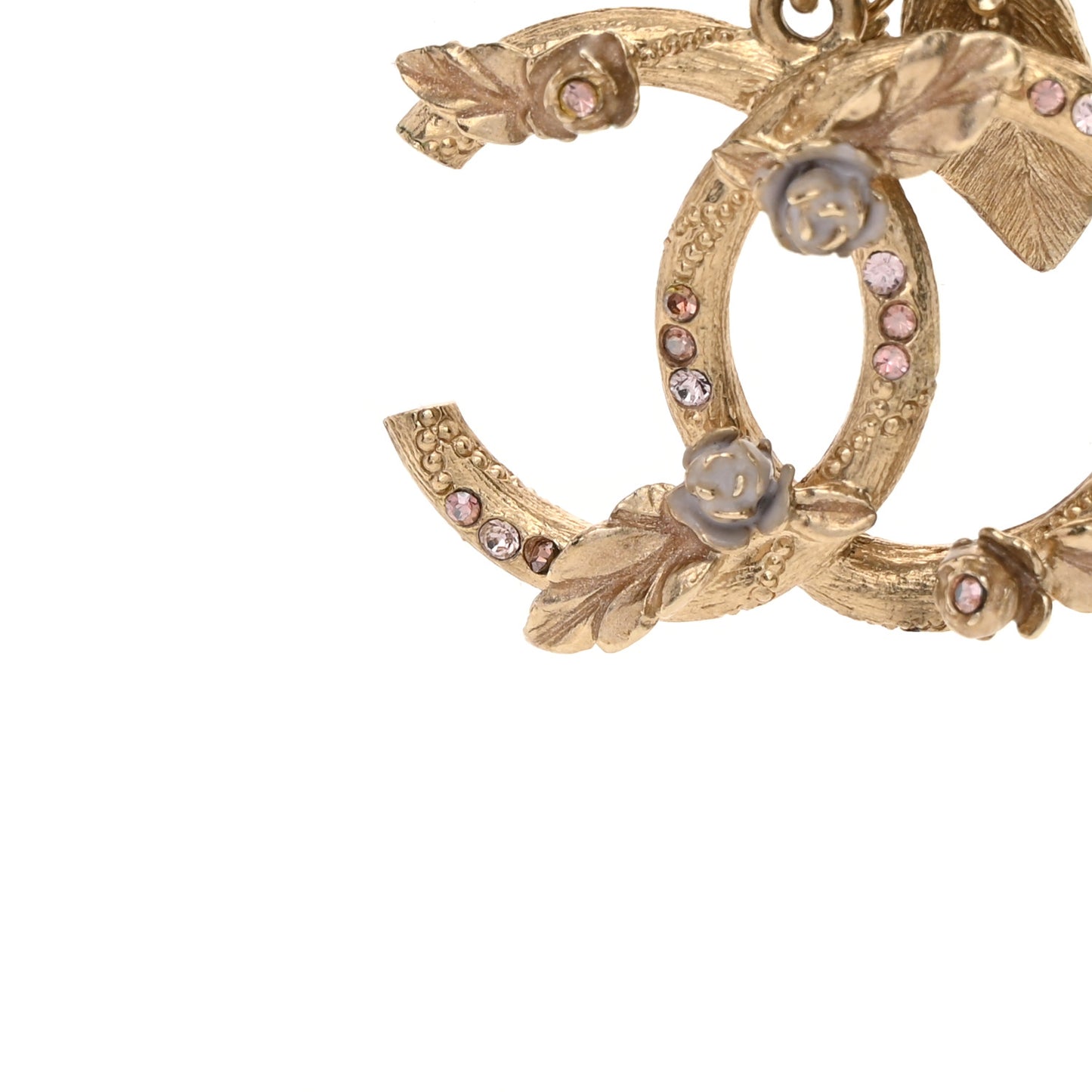 Crystal Pearl CC Camellia Flower Necklace Gold