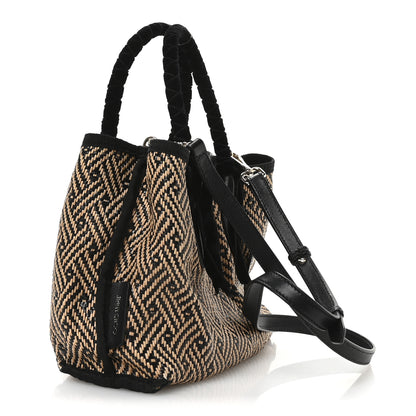 Jimmy Choo Raffia Woven Velvet Marianne Shopper Tote Black Natural 4 of 11