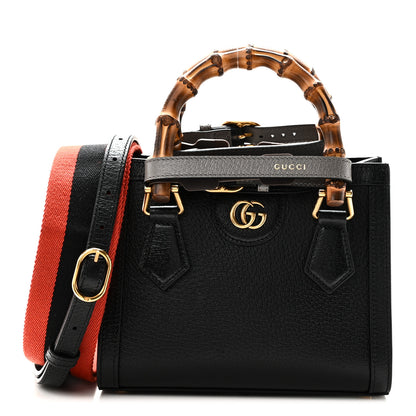 Gucci Textured Dollar Calfskin Web Mini Diana Tote Bag Black 1 of 10