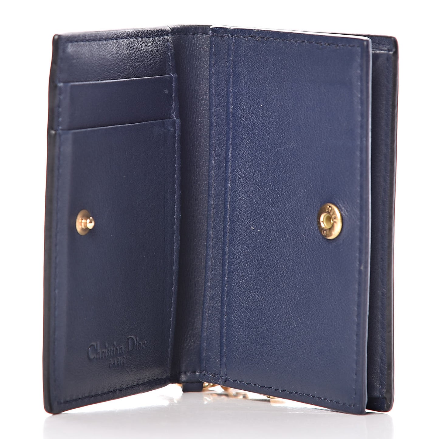 Lambskin Cannage Studded Lady Dior Card Holder Navy