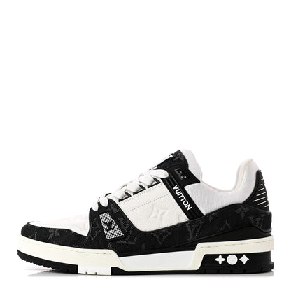 Louis Vuitton Calfskin Monogram Denim Mens LV Trainer Sneakers 6.5 Black 1 of 15