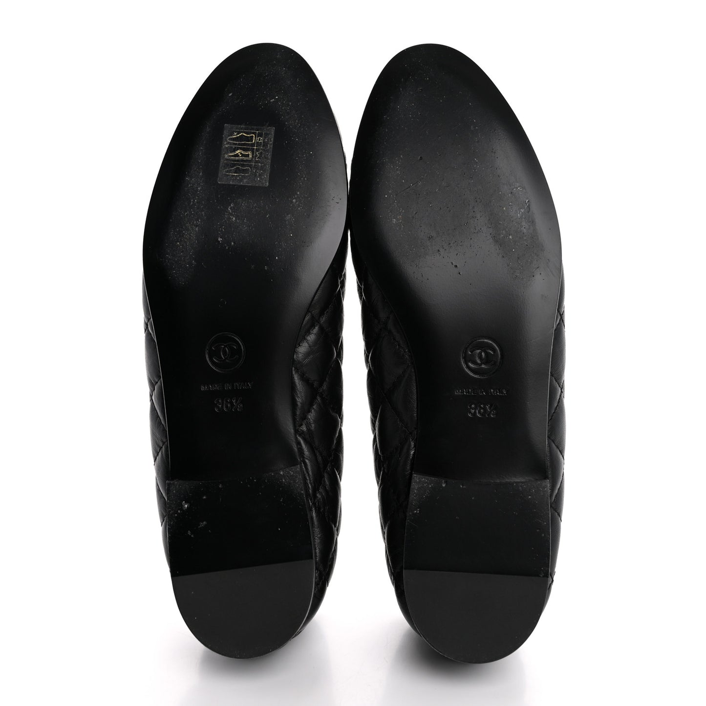 Aged Calfskin Quilted CC Cap Toe Ballerina Flats 36.5 Black