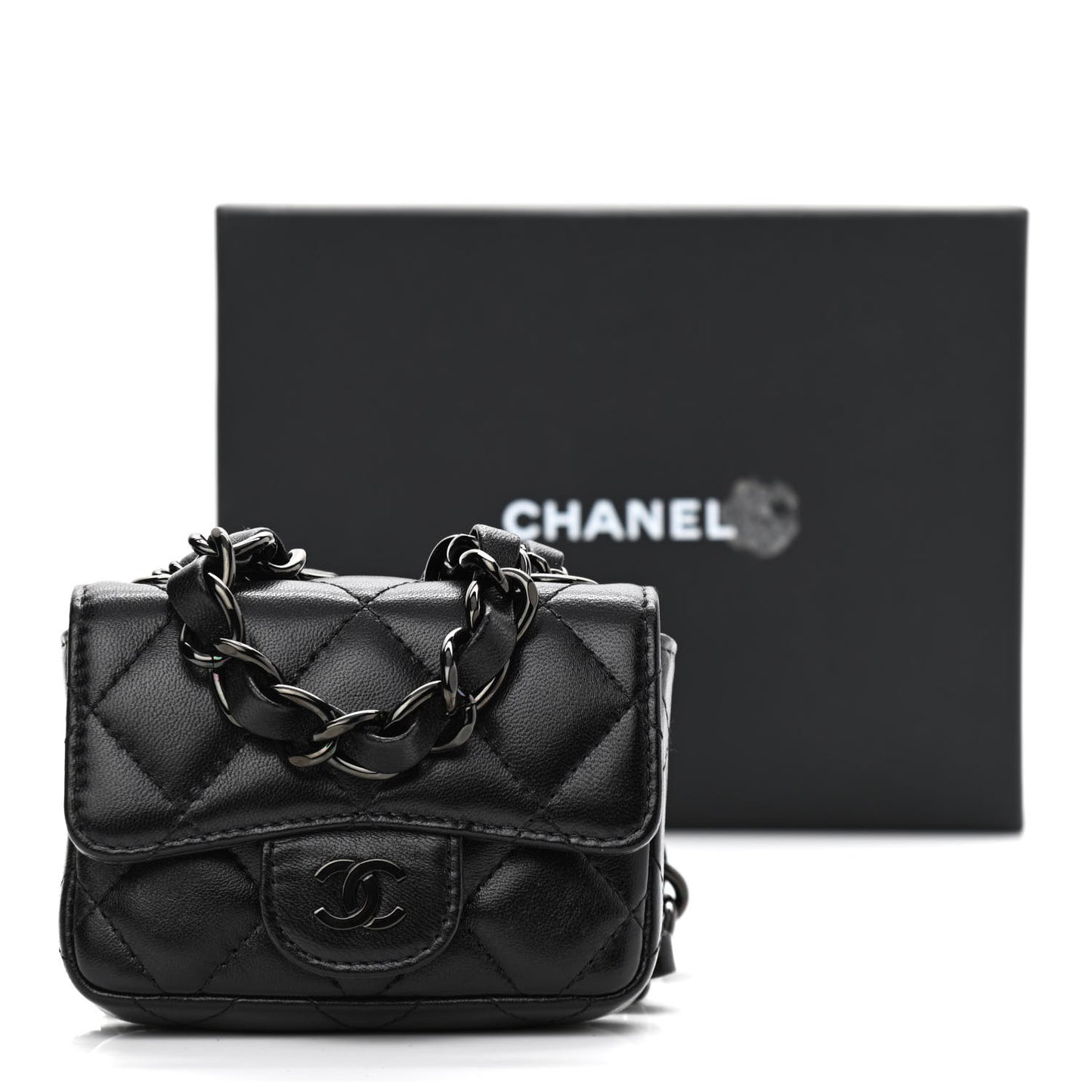 Lambskin Quilted Mini Chain Belt Bag So Black