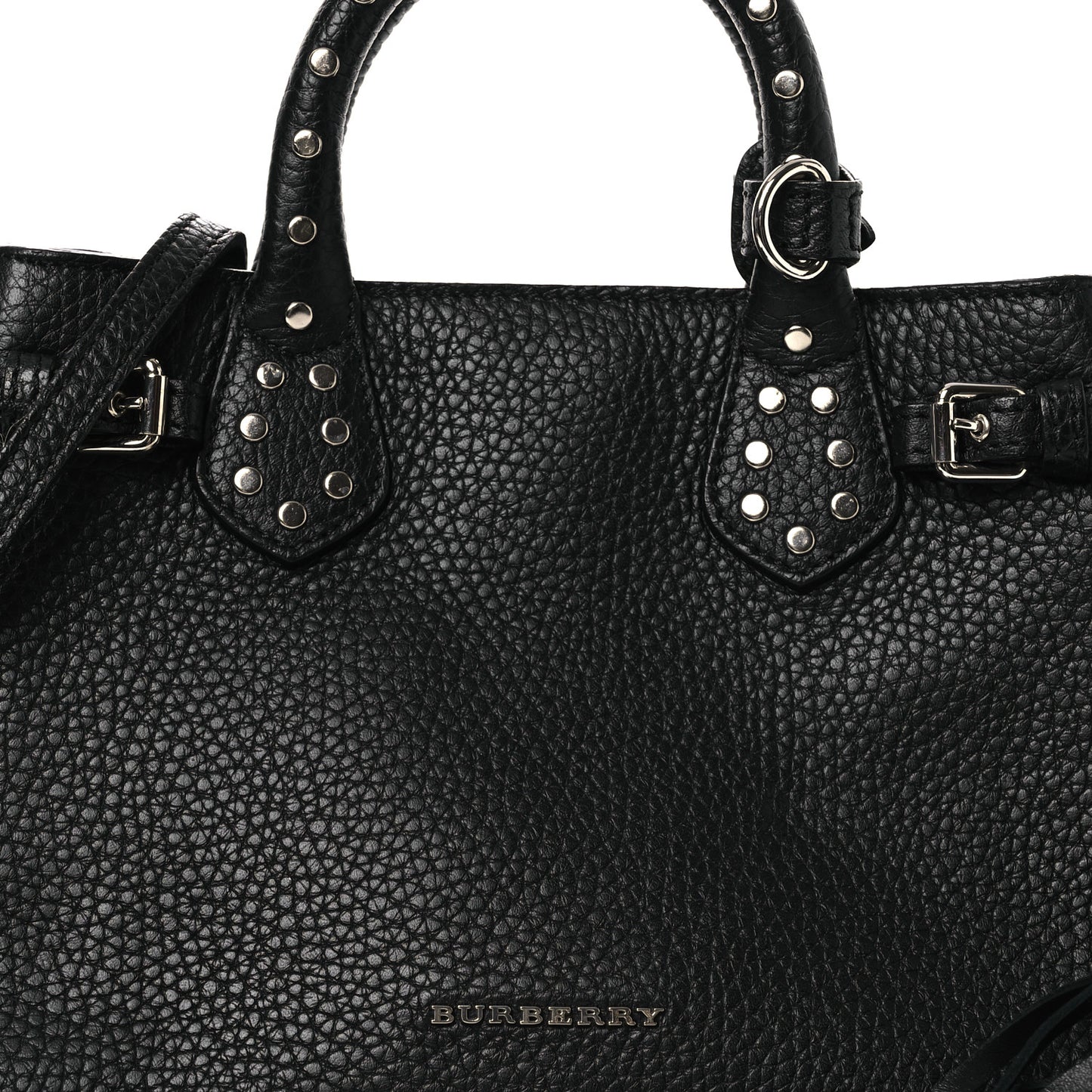 Grainy Calfskin Studded Fringe Baby Banner Tote Black