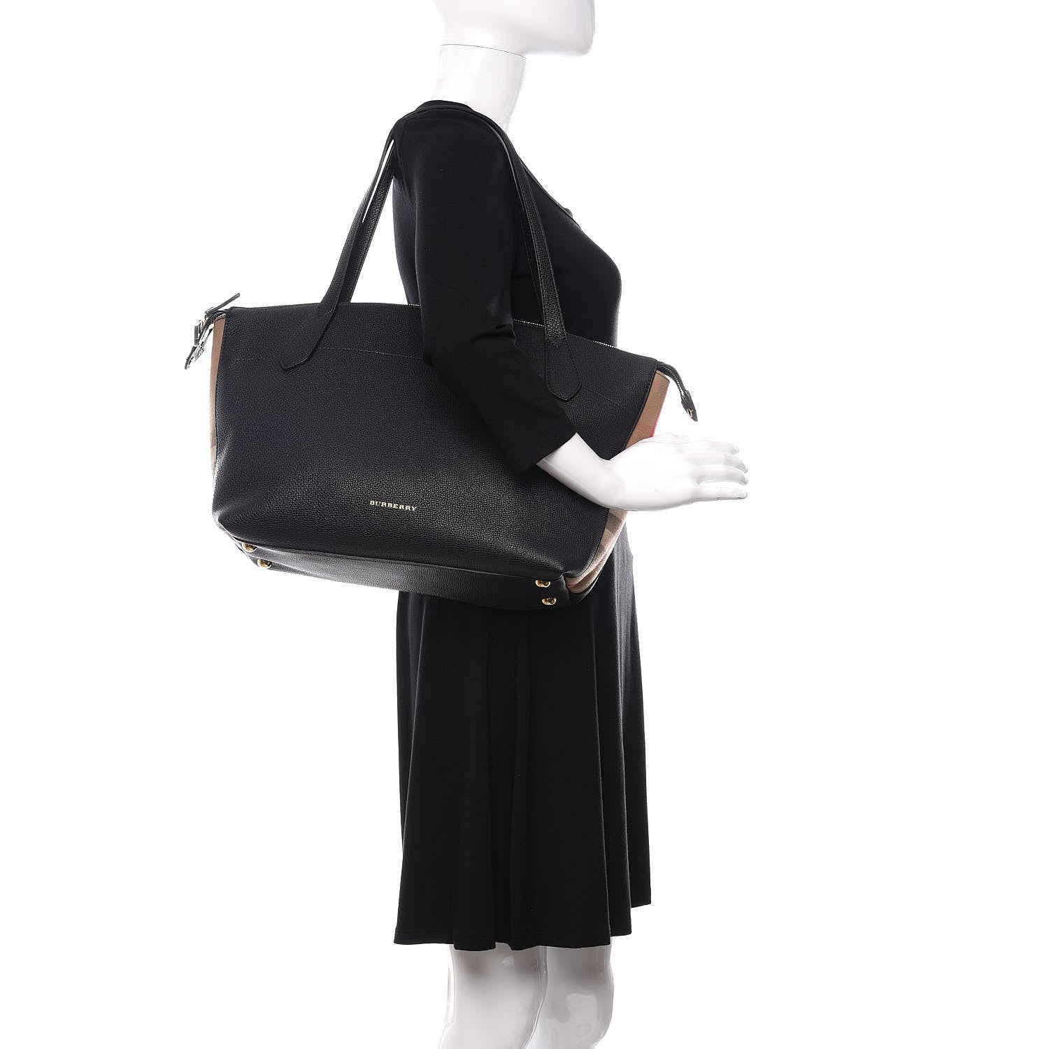 Burberry Derby Calfskin House Check Medium Welburn Tote Black 2 of 11