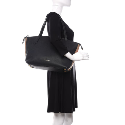 Burberry Derby Calfskin House Check Medium Welburn Tote Black 2 of 11