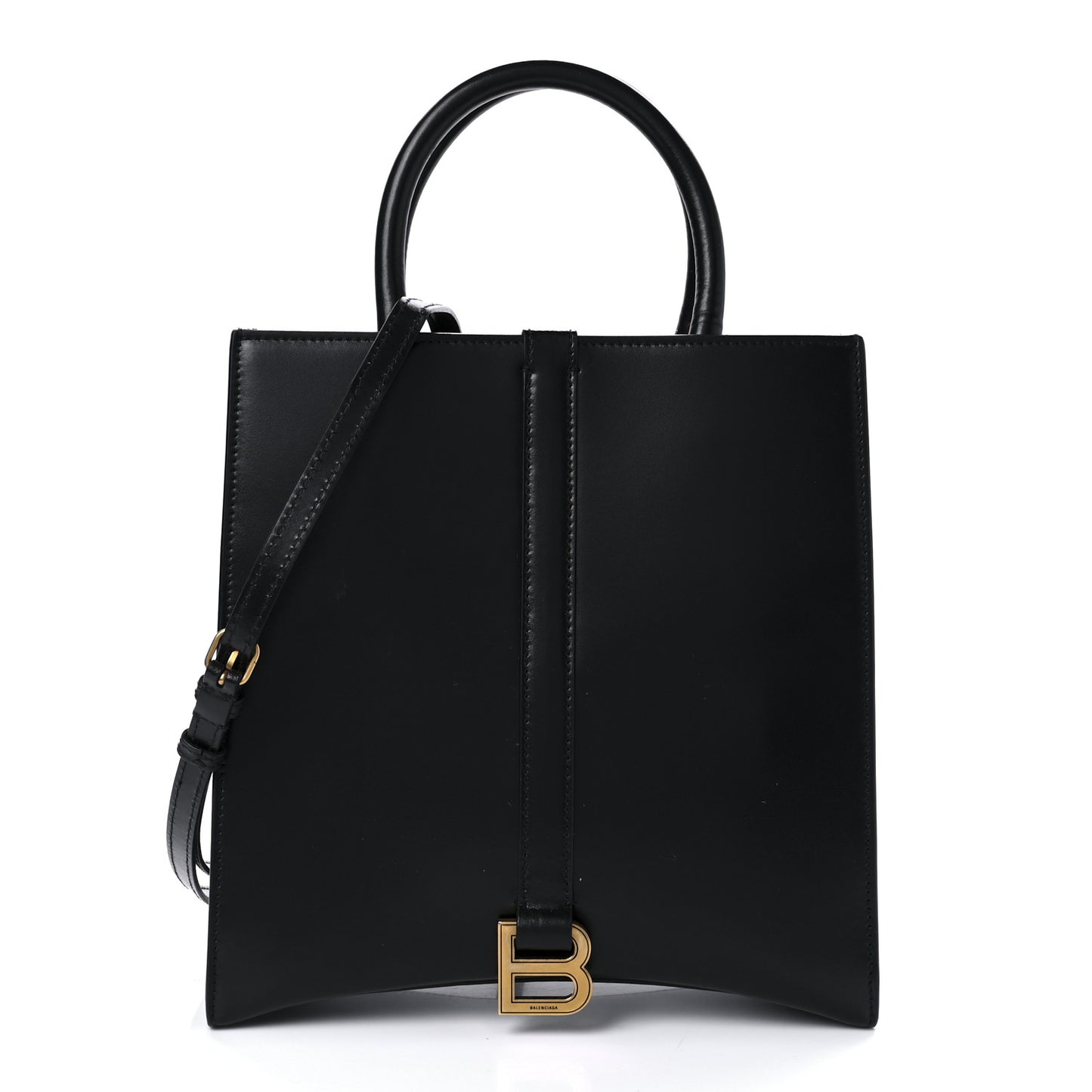Shiny Box Calfskin Hourglass Tote Black