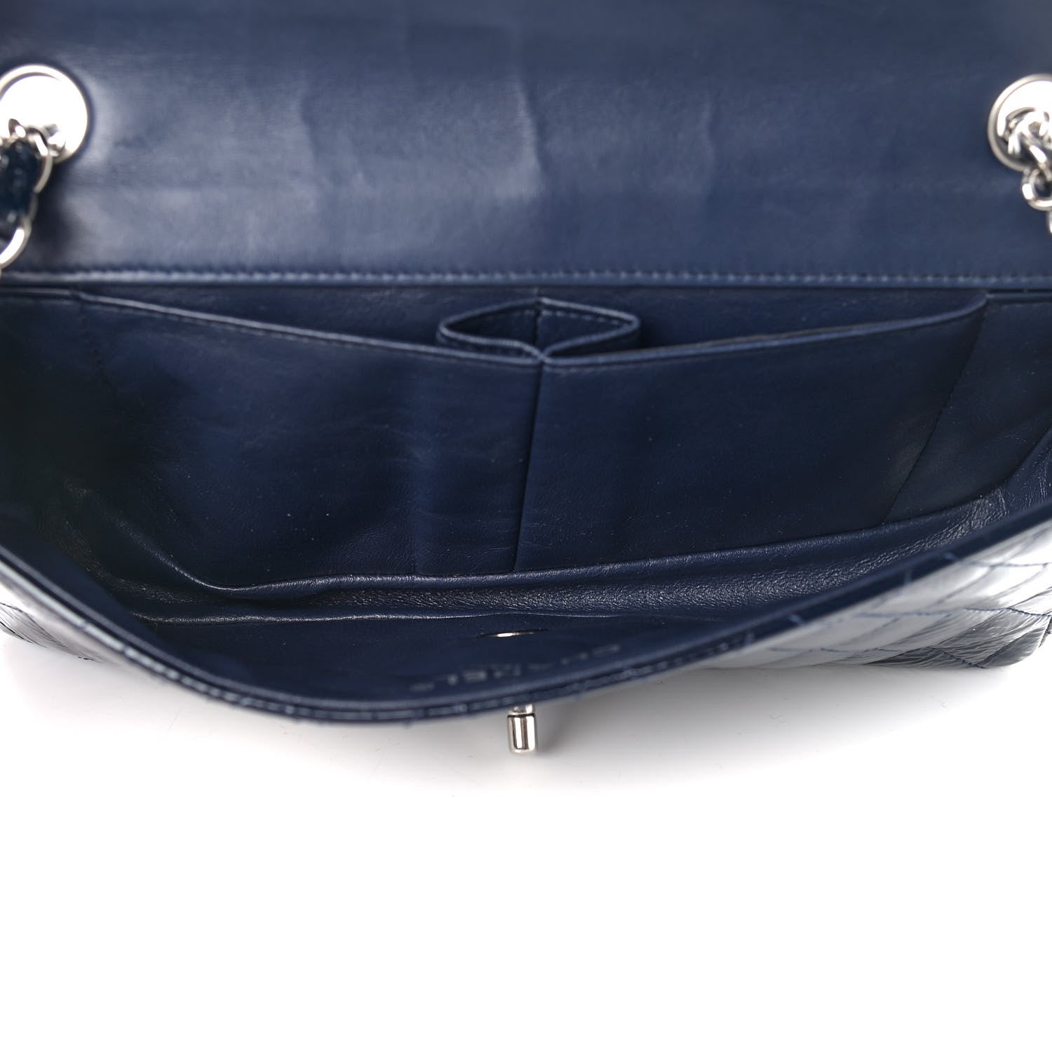 Chanel Distressed Patent Quilted East West Flap Navy Blue 5 of 15