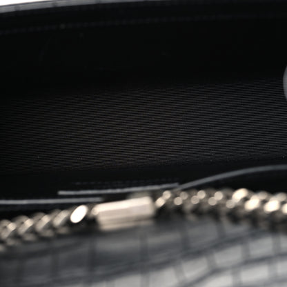 Saint Laurent Calfskin Crocodile Embossed Small Classic Monogram Kate Tassel Satchel Black 5 of 9