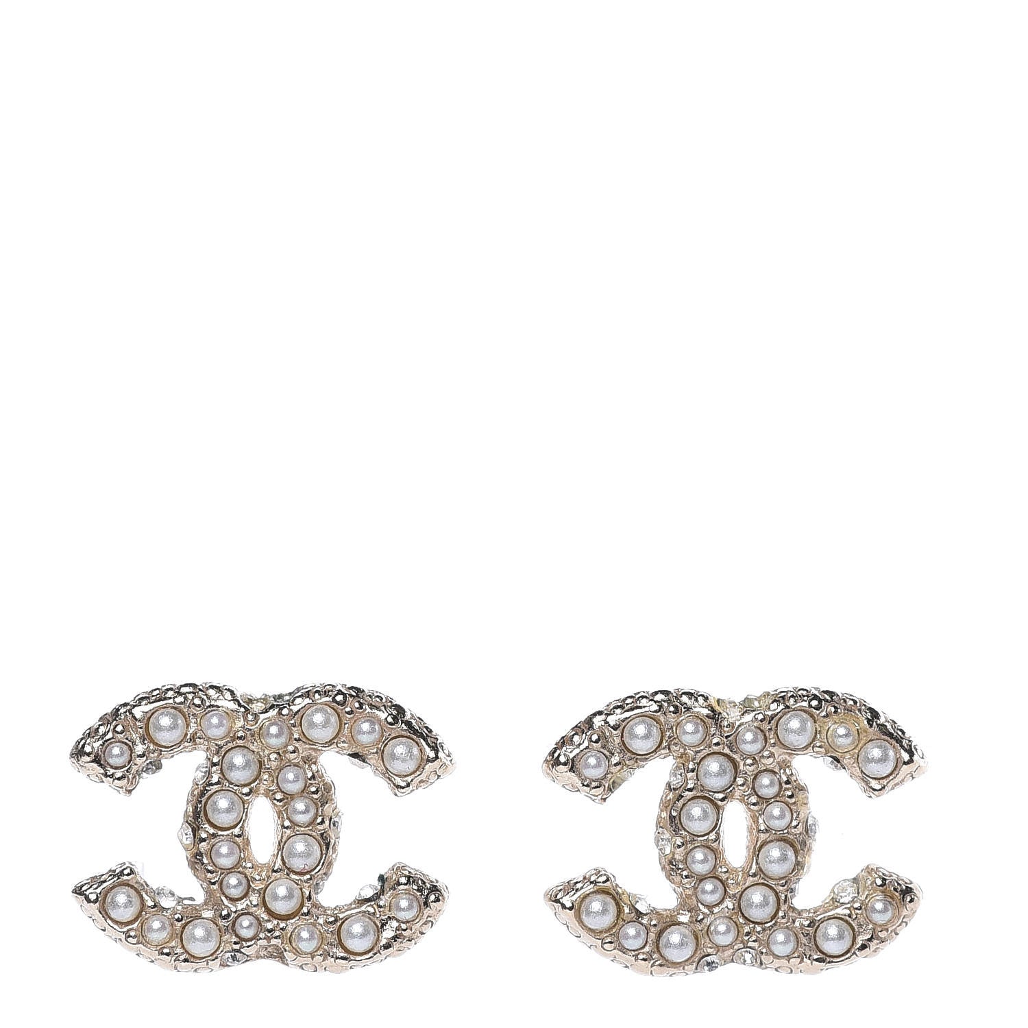 Chanel Metal Graduated Pearl Crystal CC Earrings Light Gold 1 of 7