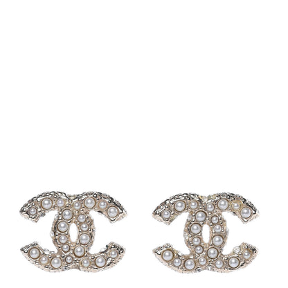 Chanel Metal Graduated Pearl Crystal CC Earrings Light Gold 1 of 7