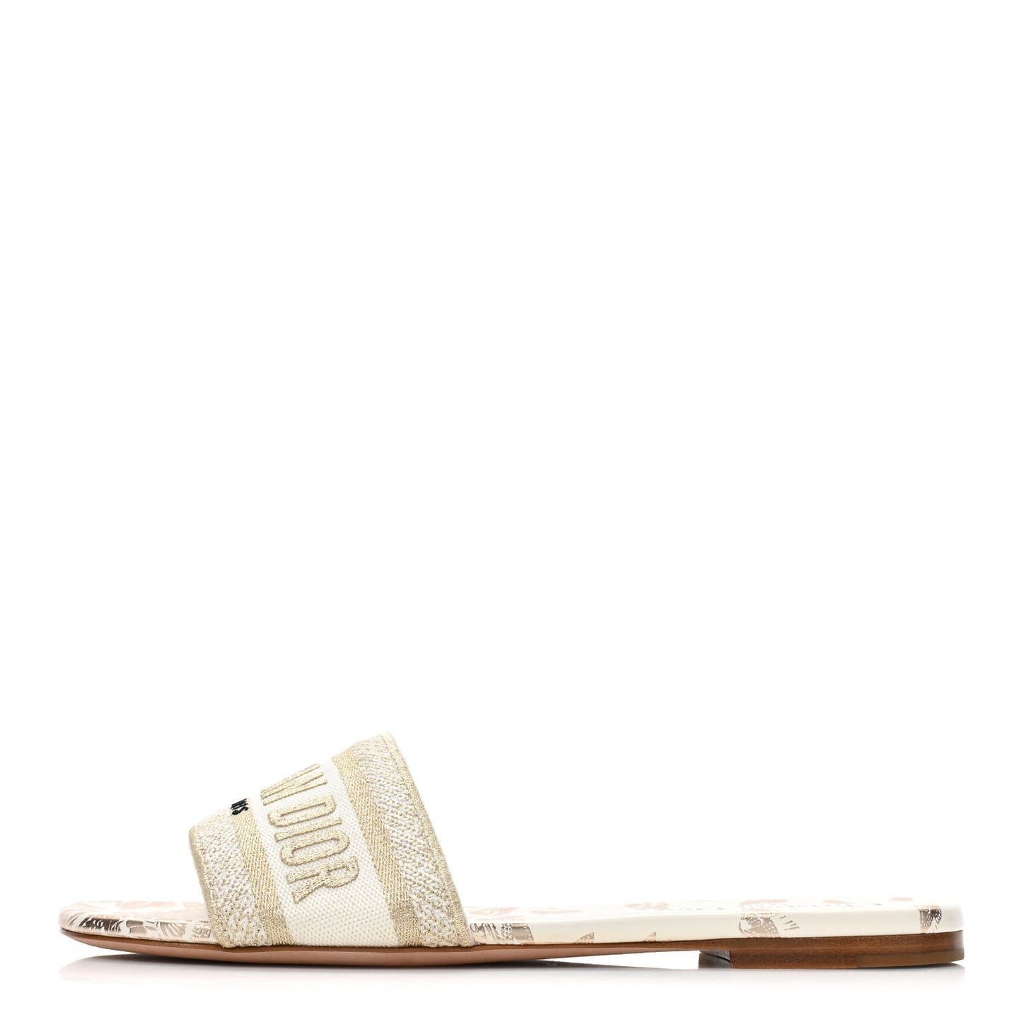 Canvas Lurex Jardin d'Hiver Embroidered Dway Flat Slide Sandals 39 White Palladium