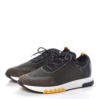 Hermes Knit Bicolor Mens Addict Sneakers 45 Black Kaki 3 of 8