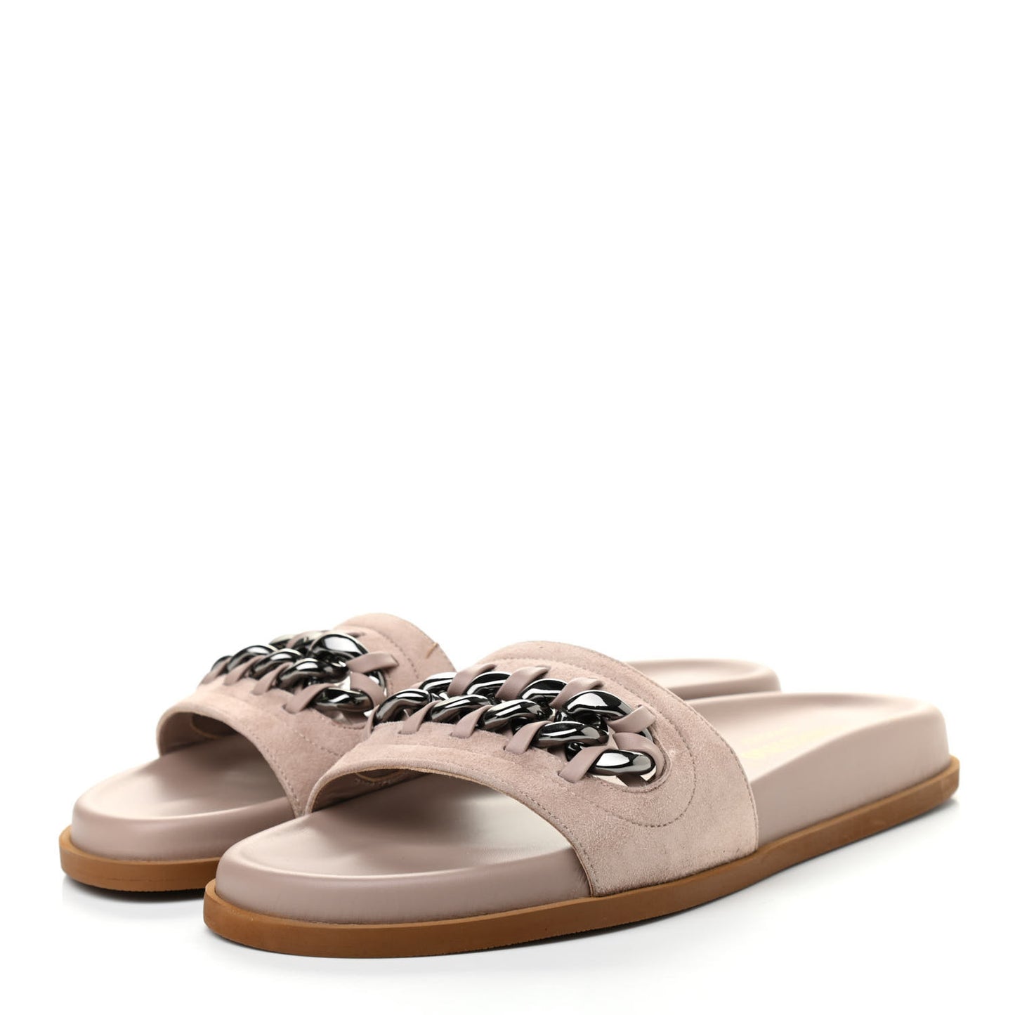 Suede Chain Flat Slide Sandals 37 Poudre