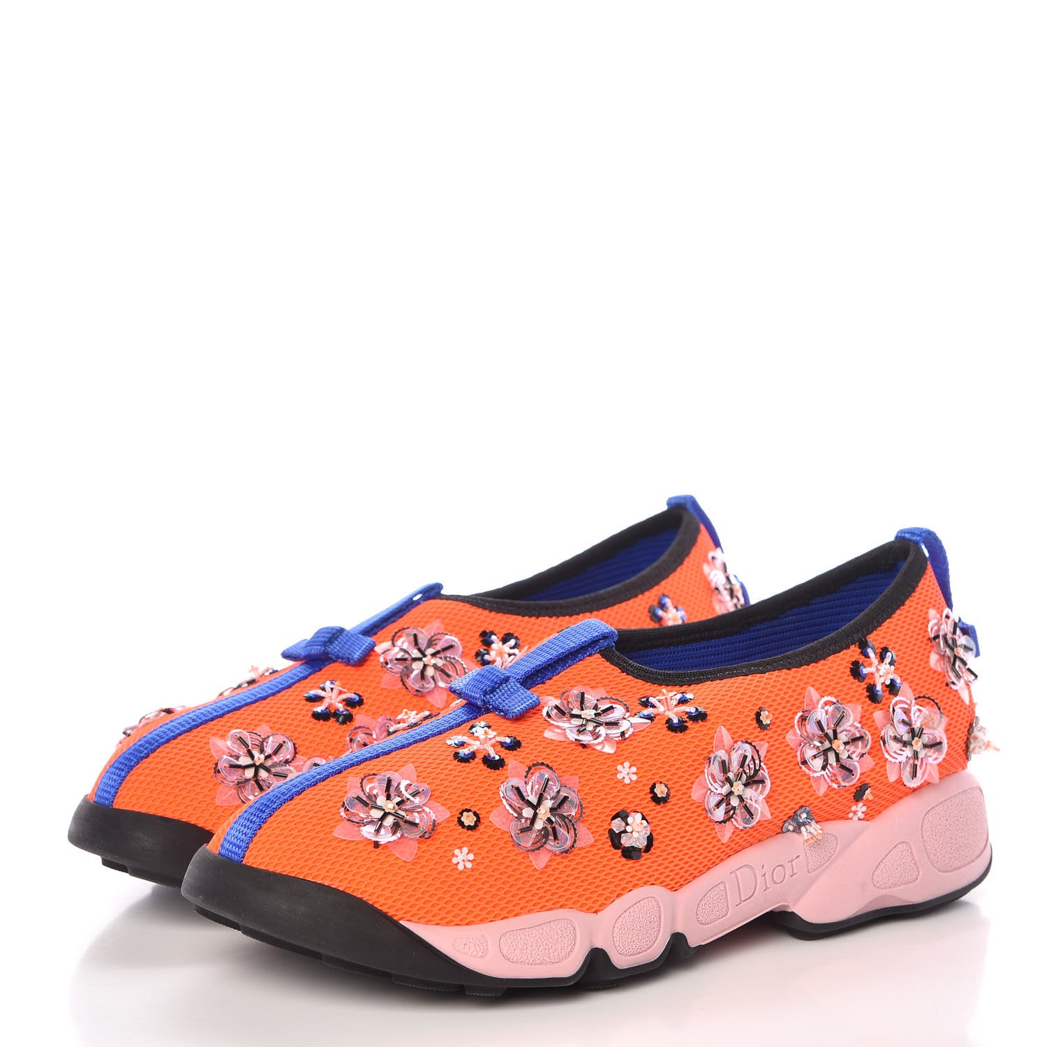Christian Dior Technical Canvas Embellished Dior Fusion Sneakers 37 Orange Fluo 3 of 9