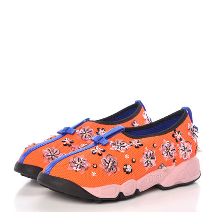 Christian Dior Technical Canvas Embellished Dior Fusion Sneakers 37 Orange Fluo 3 of 9