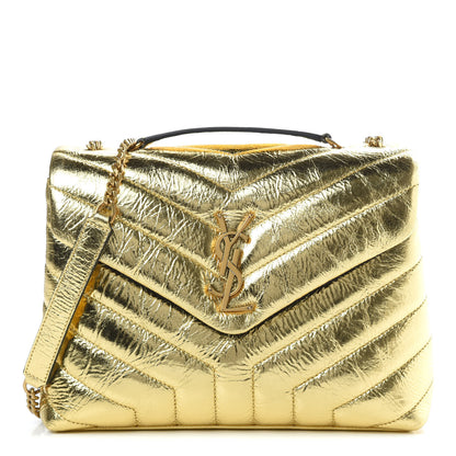 Saint Laurent Metallic Calfskin Y Quilted Small Loulou Monogram Chain Satchel Gold 1 of 11