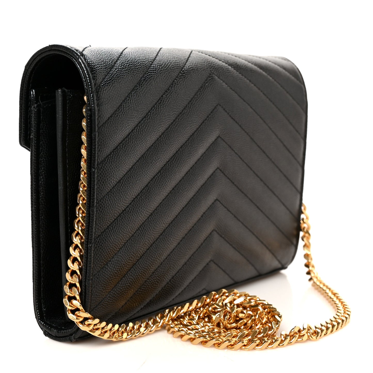 Grain De Poudre Matelasse Chevron Monogram Chain Wallet Black
