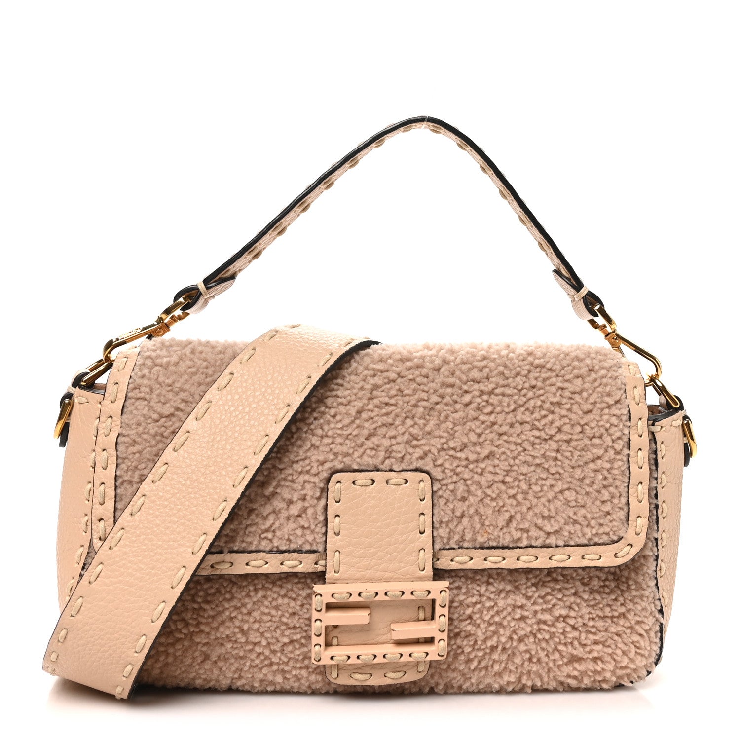Fendi Curly Sheepskin Cuoio Romano Selleria Baguette Plaster Panna 1 of 11
