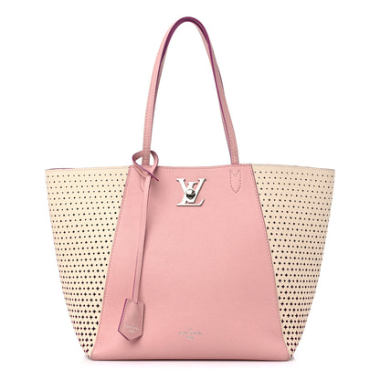 Louis Vuitton Calfskin Perforated Lockme Cabas Rose Poudre Creme 1 of 10
