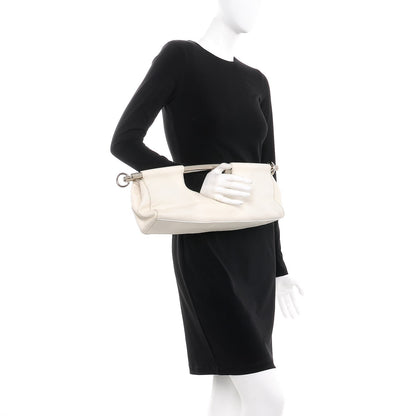 Prada Vitello Daino Metal Bar Handle Clutch Bag White 2 of 9