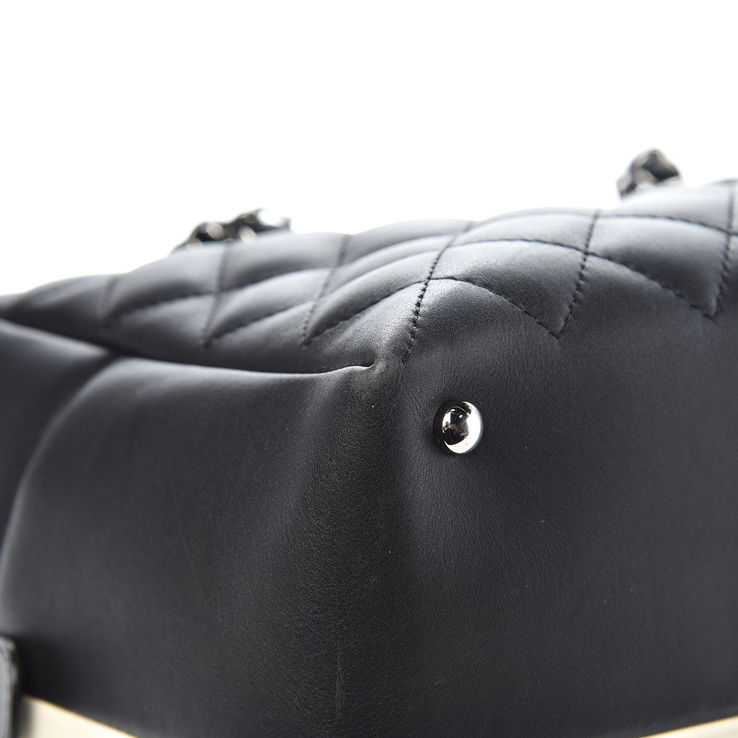 Chanel Calfskin Quilted Large Feather Weight Bowling Bag Black Ivory 9 of 13