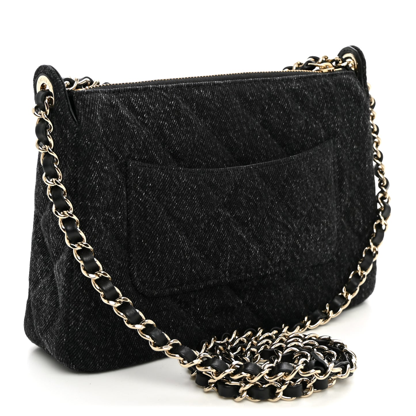 Denim Quilted Small Preppy Pocket Clutch With Chain  Black