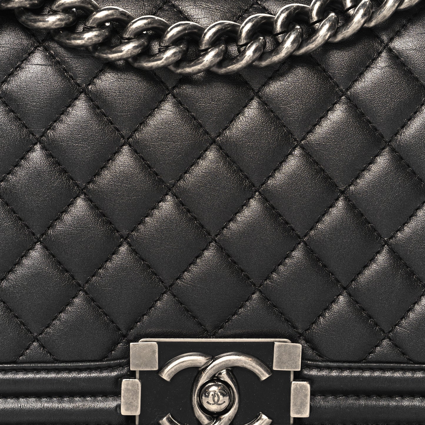 Metallic Calfskin Quilted Medium Boy Flap Black Black