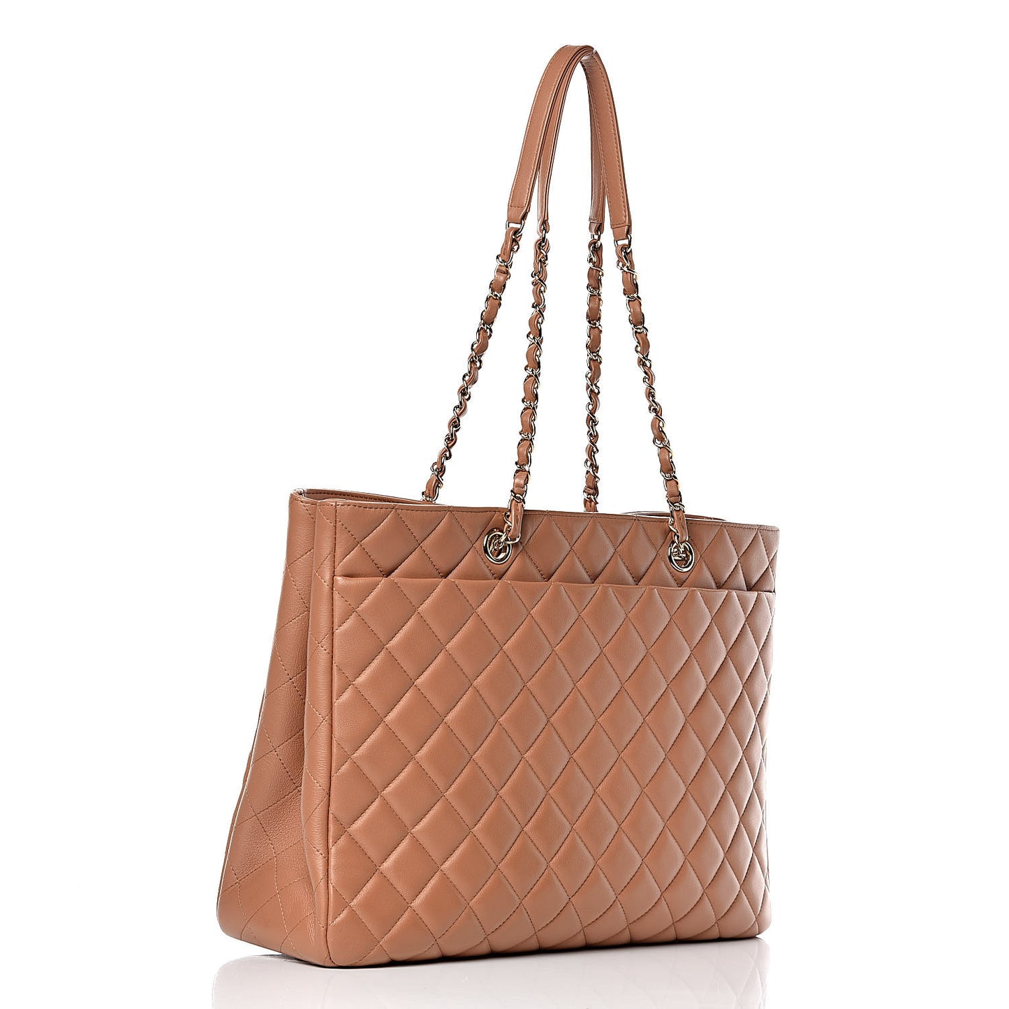 Lambskin Quilted Large Classic Shopping Tote Camel