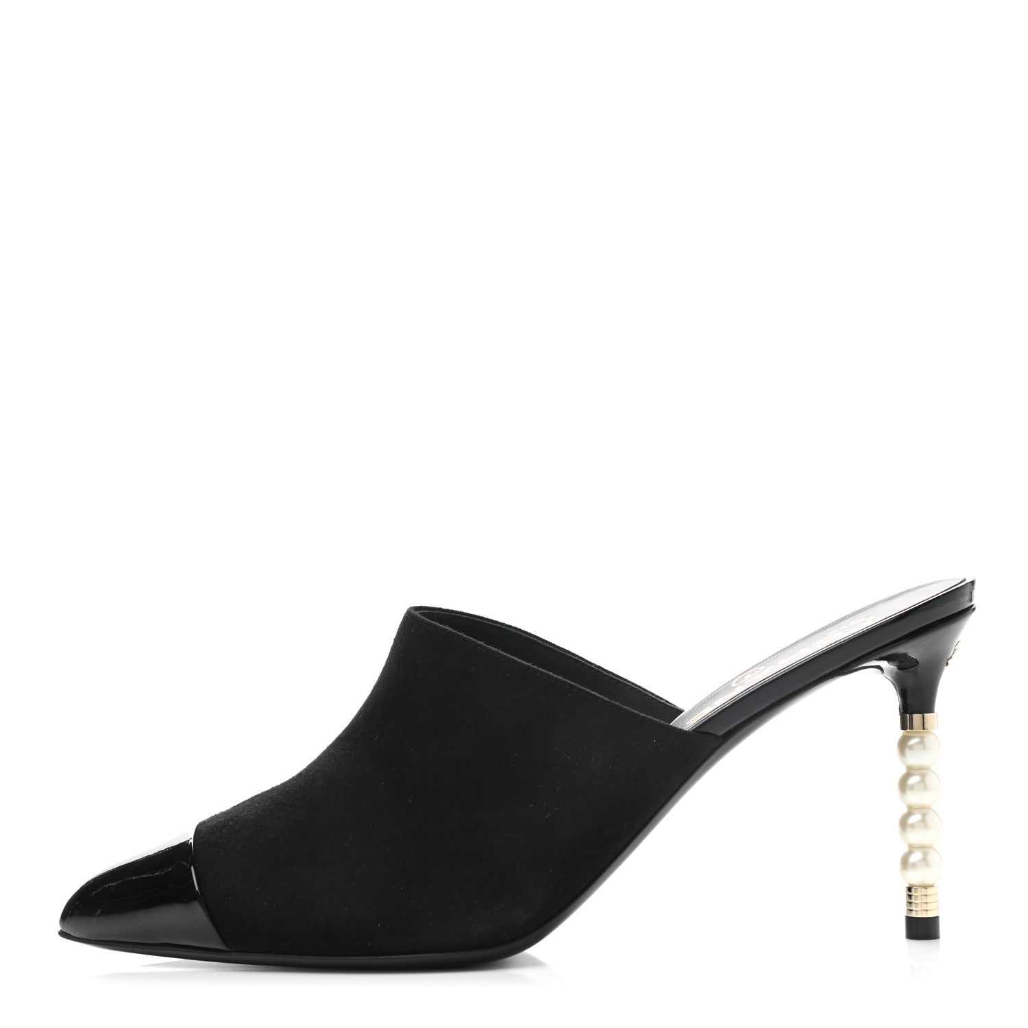 Chanel Suede Patent Calfskin Cap Toe Pearl Mule 39 Black 1 of 9